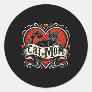 Sticker Rond Chat Maman Tatouage Vintage Style Drôle Tatouage A