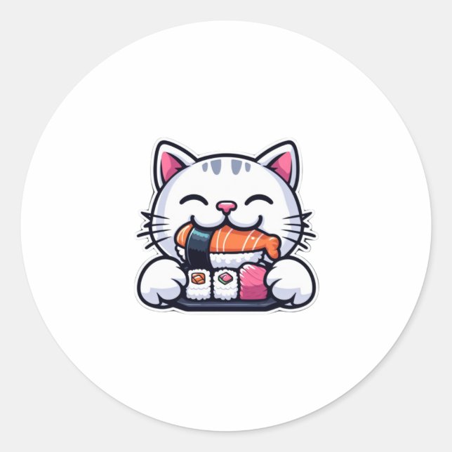 Sticker Rond Chat mangeant des sushis (Devant)