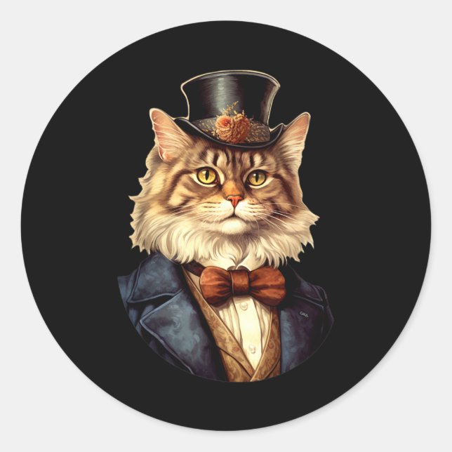 Sticker Rond Chat Mariage mariée Groom Animaux Propriétaires Ch (Devant)