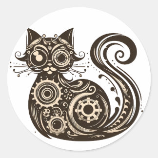 Sticker Rond Chat mécanique Steampunk