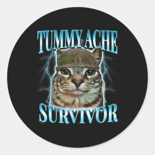 Sticker Rond Chat Mème Drôle de Survivant de Mal de Ventre Anim