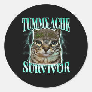 Sticker Rond Chat Mème Survivant Mal De Ventre Drôle De Dicton