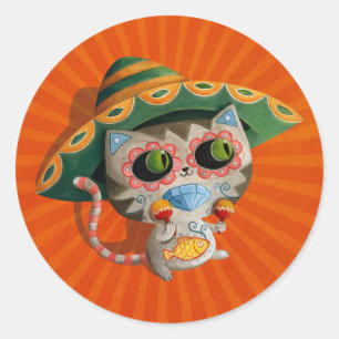 Sticker Rond Chat mexicain avec Sombrero