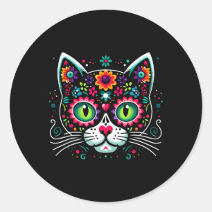 Sticker Rond Chat Mexicain Crâne de Sucre Mignon
