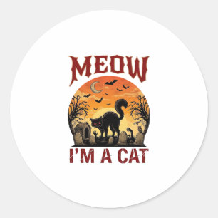 Sticker Rond Chat Miaou Halloween Noir Cimetière_1