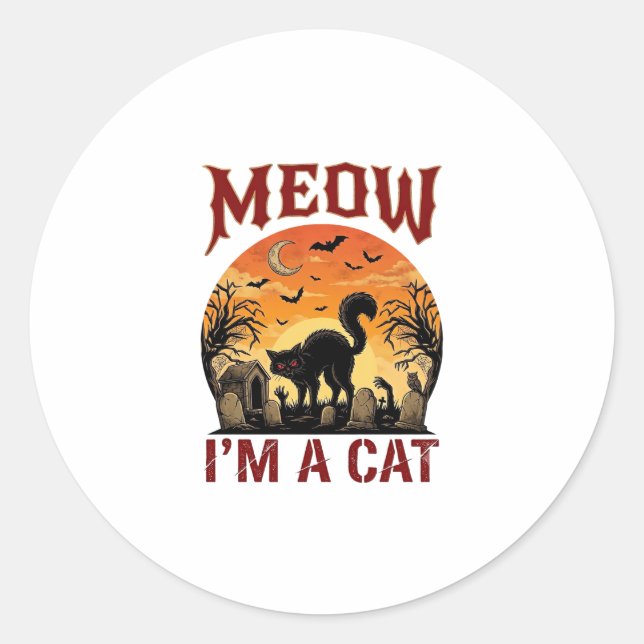 Sticker Rond Chat Miaou Halloween Noir Cimetière_1 (Devant)