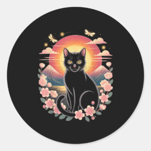 Sticker Rond Chat Mignon Anime Japonais Rétro Hommes Femmes Enf