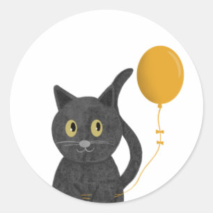 Sticker Rond Chat mignon avec ballon