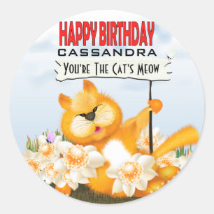 Sticker Rond Chat mignon avec signe   Joyeux anniversaire