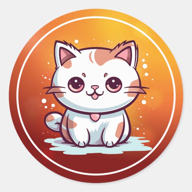 Sticker Rond Chat Mignon Clipart de Style Kawaii (Devant)