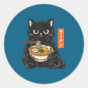 Sticker Rond Chat mignon de ramen japonais rétro kawaii mangean