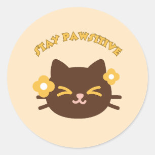 Sticker Rond Chat mignon et joyeux