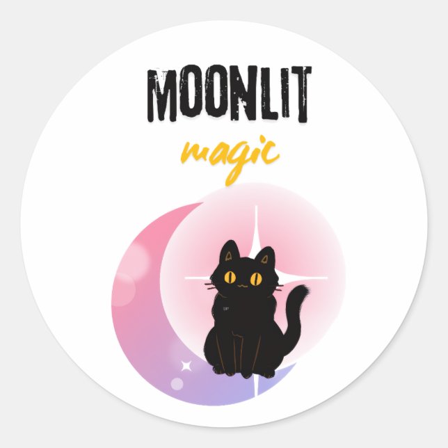 Sticker Rond chat mignon et lune  (Devant)