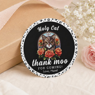 Sticker Rond chat mignon, j'ai un an ! Fille au chat 1er anni