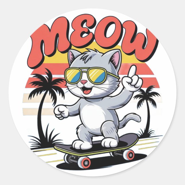 Sticker Rond Chat mignon jouant dans un beau champ (Devant)