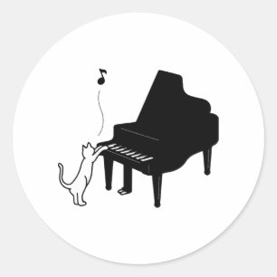 Sticker Rond Chat Mignon Jouant du Piano Artiste Musicien Drôle