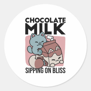 Sticker Rond Chat Mignon Lait Chocolat – Boisson Confortable &
