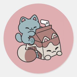 Sticker Rond Chat Mignon Lait Chocolat – Boisson Confortable & 