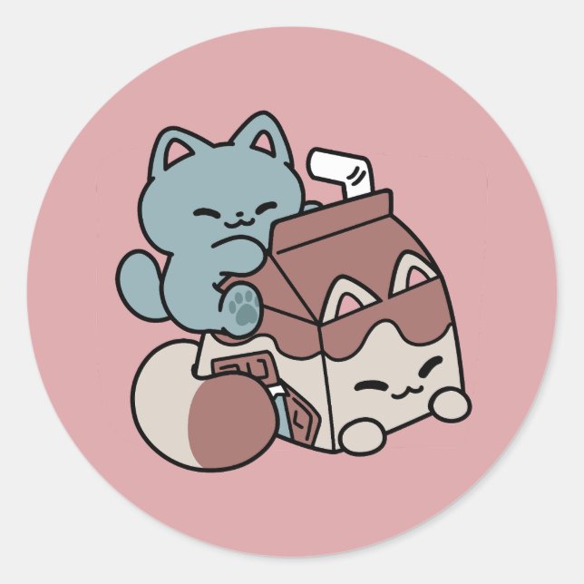 Sticker Rond Chat Mignon Lait Chocolat – Boisson Confortable &  (Devant)