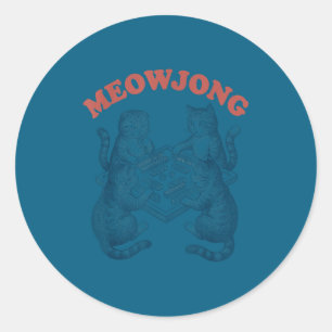 Sticker Rond Chat mignon meowjong jouant au mahjong rétro