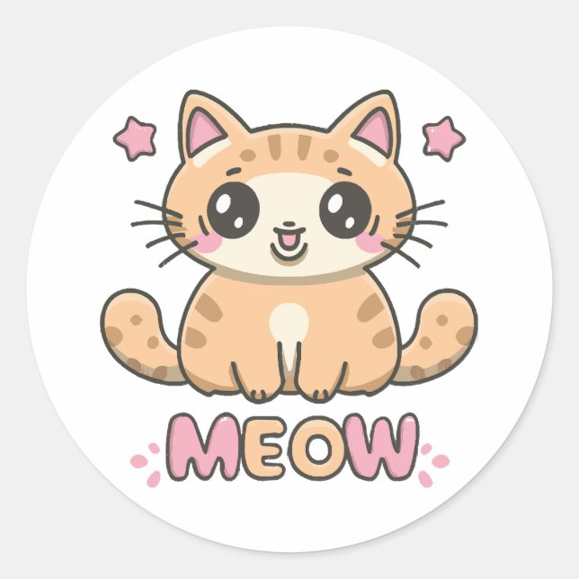 Sticker Rond chat mignon miaou (Devant)