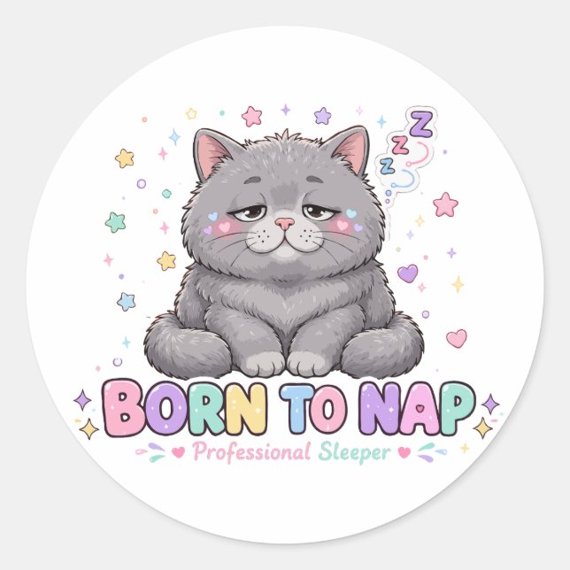 Sticker Rond Chat mignon né pour faire la sieste (Devant)