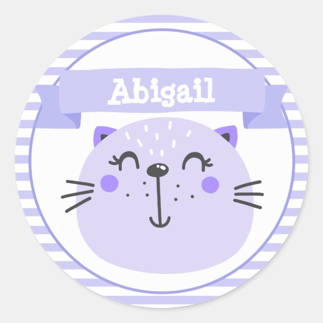 Sticker Rond Chat mignon pourpre | Personnalisé (Devant)