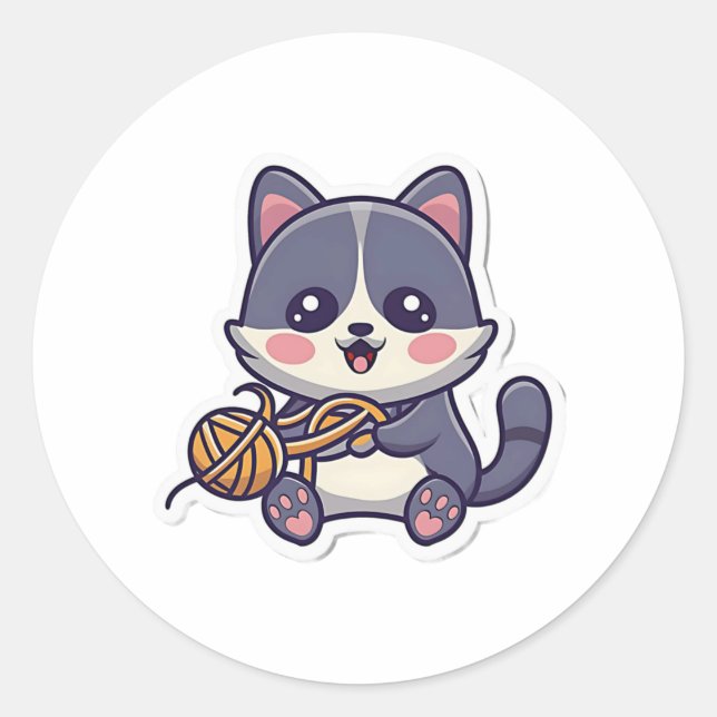 Sticker Rond Chat mignonne avec T-shirt classique en fils (Devant)