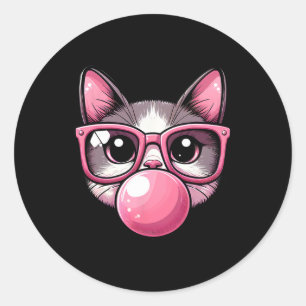 Sticker Rond Chat Mignonne Et Drôle Sungles Roses Et Bulle