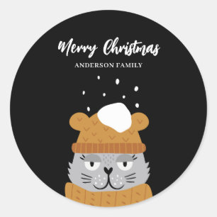 Sticker Rond Chat moderne Noël personnalisé