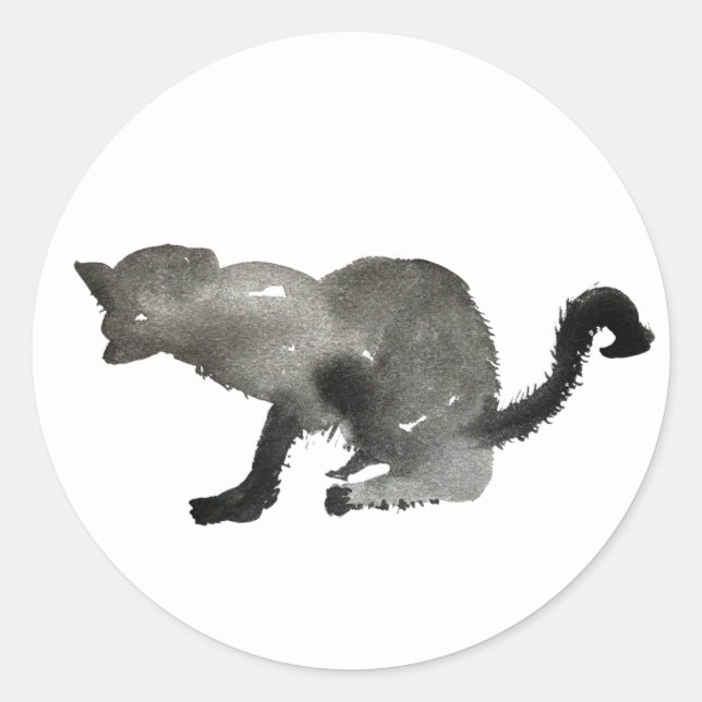 Sticker Rond Chat monochrome couleur noir (Devant)