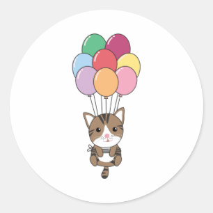 Sticker Rond Chat Mouche Avec Des Ballons Colorés