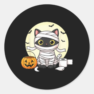 Sticker Rond Chat Mummy Kawaii Halloween Chat Noir Trick Or
