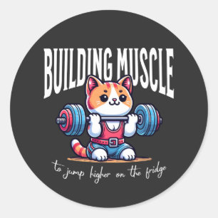 Sticker Rond Chat musculaire de construction - levage de poids