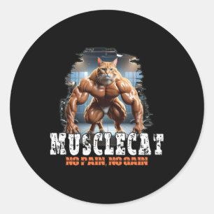 Sticker Rond Chat musculaire - Puissance de la musculation - Pa