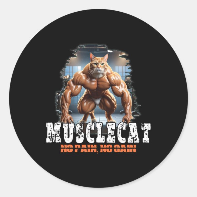 Sticker Rond Chat musculaire - Puissance de la musculation - Pa (Devant)
