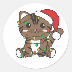 Sticker Rond Chat Noël Animaux d'hiver Chats Classic Round St