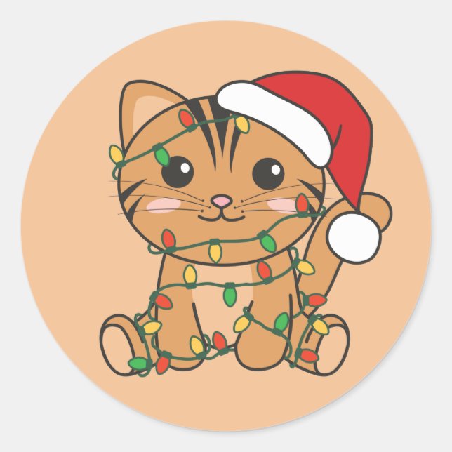 Sticker Rond Chat Noël Animaux d'hiver Chats Classic Round St (Devant)