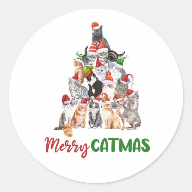 Sticker Rond Chat Noël Arbre Amoureux des chats Propriétaire du (Devant)