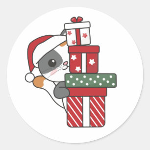 Sticker Rond Chat Noël Cadeau d'hiver Animaux Chats Classique R