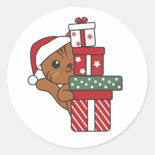 Sticker Rond Chat Noël Cadeau d'hiver Animaux Chats Classique R