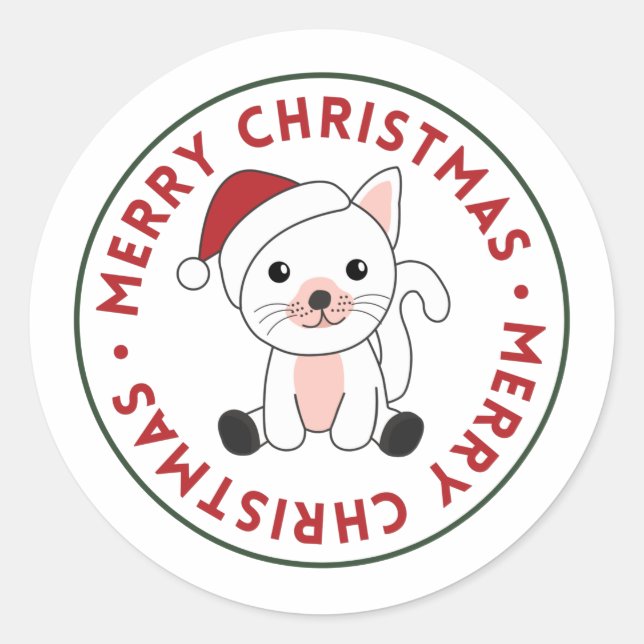 Sticker Rond Chat Noël Neige Hiver Animaux Chats Classique Rou (Devant)