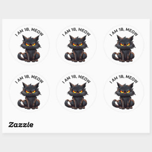 Sticker Rond Chat noir 18e anniversaire Blanc