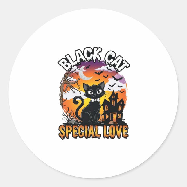 Sticker Rond Chat Noir Amour Spécial Halloween Maison Hantée Ch (Devant)