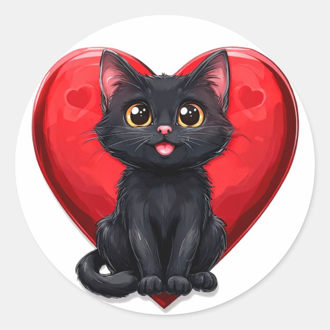 Sticker Rond Chat noir amoureux (Devant)