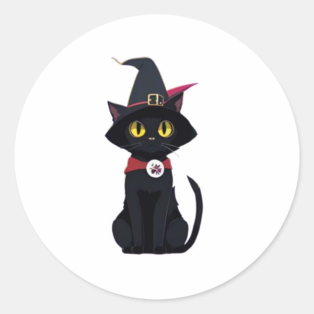 Sticker Rond Chat noir Anime avec un Casquette de cuisine (Citr (Devant)