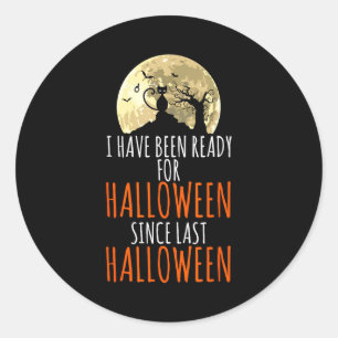 Sticker Rond Chat noir arbre mort prêt pour Halloween