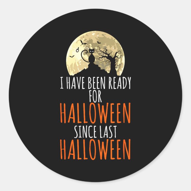 Sticker Rond Chat noir arbre mort prêt pour Halloween  (Devant)