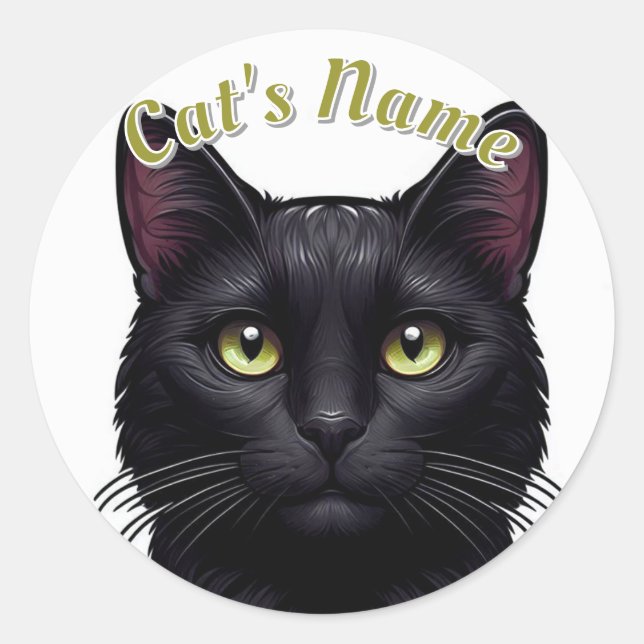 Sticker Rond Chat noir assez solide ・ Personnalisé (Devant)