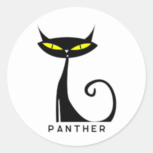 Sticker Rond Chat noir atomique moderne du milieu du siècle